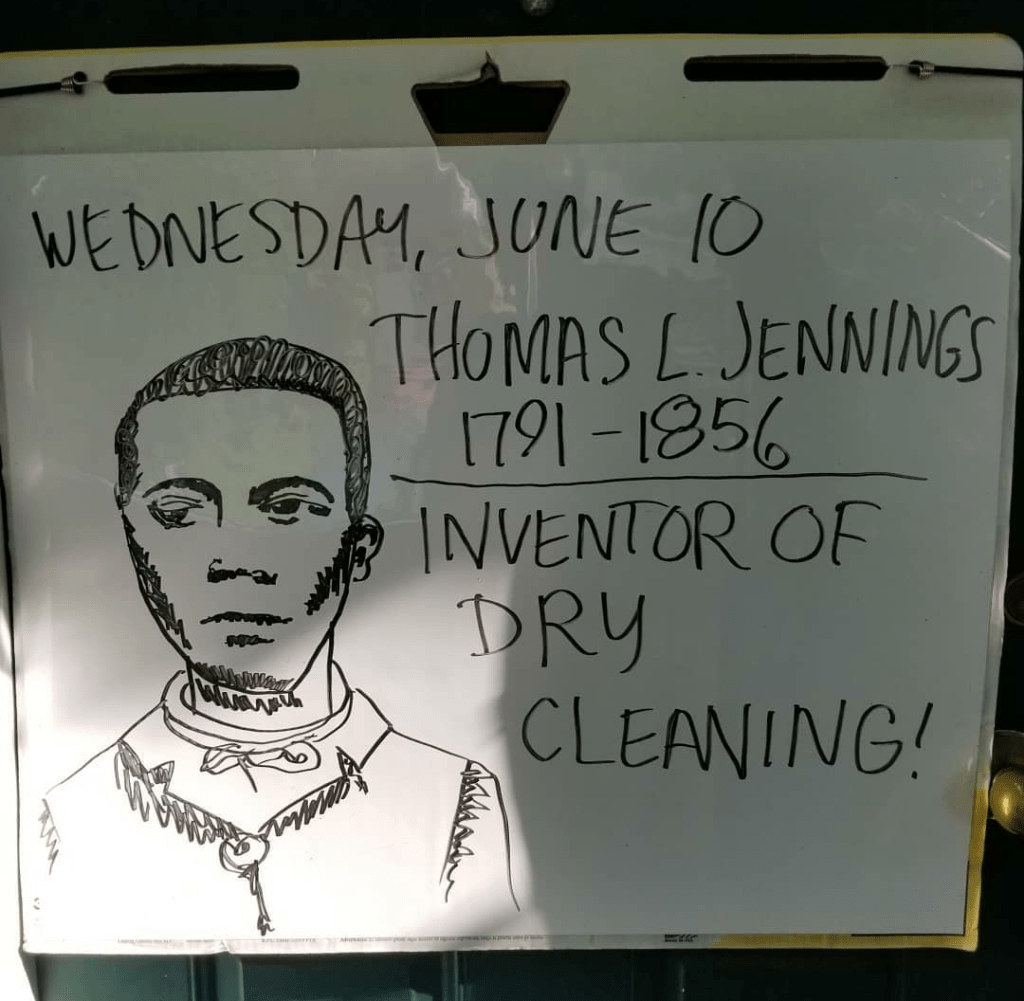  man, text reading "Thomas L. Jennings, inventor of dry cleaning"